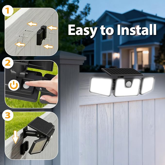 INCX Solar Lights Outdoor, 3000LM Motion Sensor Outdoor Lights, 2PCS, Black | 3 Adjustable Heads; 156 LEDs; IP65 Weather Resistant; 6500K Daylight; Wide coverage for garages,yards,patios,and entryways