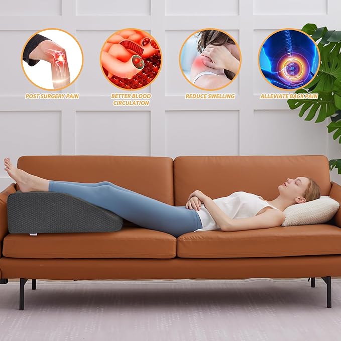 Bedluxe Leg Pillow Elevation, Leg Wedge for Blood Circulation, Leg Elevating Pillow for After Surgery, Memory Foam Foot Knee Pillow for Sleeping 23.6×16.8×8 Inch Black