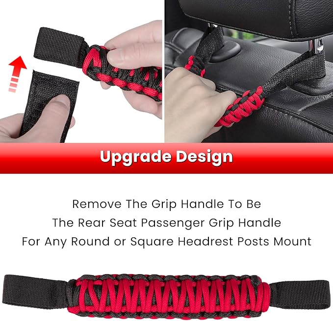 E-cowlboy Roll Bar Grab Handles Grip Handle for Jeep Wrangler JK JKU JL JLU TJ YJ Sports Sahara Freedom Rubicon Unlimited Gladiator JT 1955-2023 UTV ATV Accessories Premium 550 Paracord (Red 2 Pack)