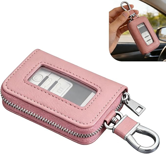 1PC Car Key Fob Case, Leather Car Key Holder for Purse, Automotive Smart Key fob Holder with Hook, for Remote Key Fob