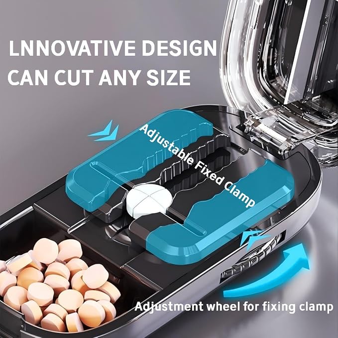 Pill Cutter,Precisely Split Small or Large Pills and Vitamins of Various Shapes with a Safe, Self-Retracting Blade (Khaki 1/2，1/4)