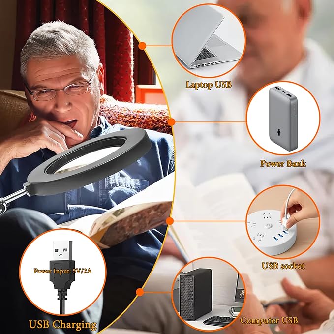 15X Magnifying Glass with Light – Real Glass Lens, 3 Color Modes & Adjustable Brightness – 2-in-1 Desk Lamp with Clamp & Heavy Base – Flexible Swing Arm – Ideal for Crafts, Reading, Repair, Seniors