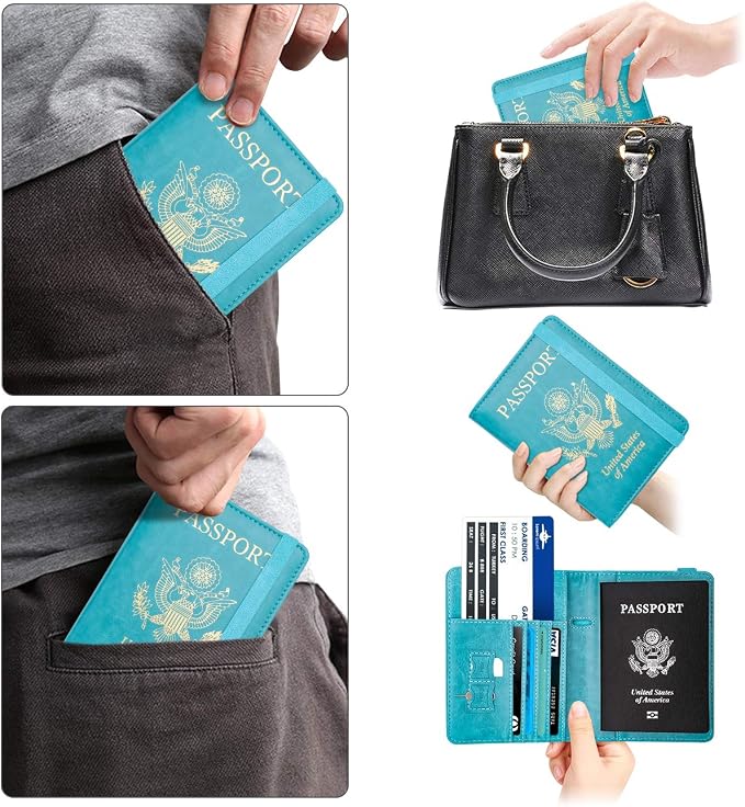 WALNEW Passport Holder for Travel, RFID Passport Cover Wallet for Women Men, PU Leather Passport Book Card Holder Case with Pen, Travelling Essentials for Flying | PU Leather Passport Cover Case with Pen Holder, Travel Must Haves Accessories, Passport ...