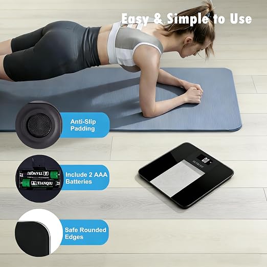 NUTRI FIT Digital Bathroom Scale for Body Weight, High Accuracy 0.1 lb Precision, 400 lb Capacity, Step-On Technology, Large Backlit LCD Display, Tempered Glass Weight Loss Scale for Home & Fitness