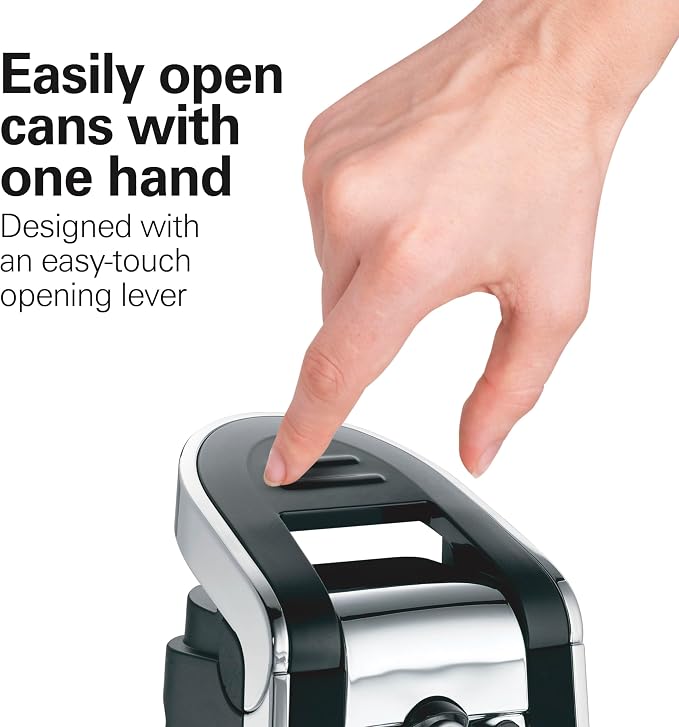 Hamilton Beach Smooth Touch Electric Can Opener With Easy Push Down Lever | Opens All Standard, Extra-Tall & Pop-Top Cans | Includes Stainless Steel Scissors | Black & Chrome | 76607J