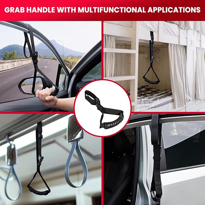 Car Door Handle for Elderly: Portable Car Assist Handle for Elderly & Seniors & Handicap - Auto Multifunction Armrest Portable Bar (1Pack Red and 2Pack Straps)
