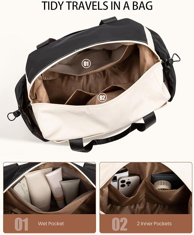 LOVEVOOK Travel Duffel Bag, Weekender Bags for Women, Large Overnight Bags with Shoe Compartment, 38L Carry on Gym Hospital Bag with Wet Pocket, 2 Pcs