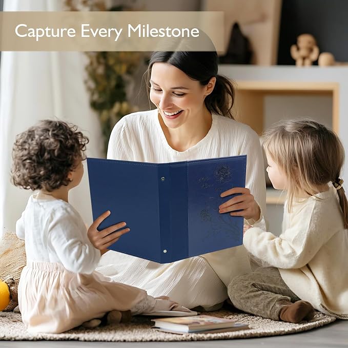 Photo Album 8x10 2 Packs Clear Pages Pockets Leathe Cover Slip Slide in Photo Album Each Holds 100 Vertical 8x10 Photos Picture Book for Wedding Family (Blue)