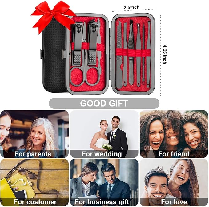 OKOMER Nail Clipper Set - Professional Manicure Set 10 PCS Stainless Steel Nail Kit with Travel Case, Nail Clippers Set Gift for Men Women