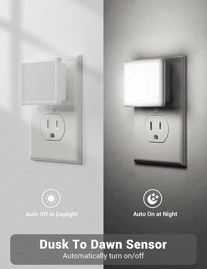 JandCase LED Night Light, Night Light Plug into Wall with Light Sensors[4 Pack], 5000K Daylight, Small Nightlight for Kids Bathroom,Hallway,Dinning Room,Kitchen