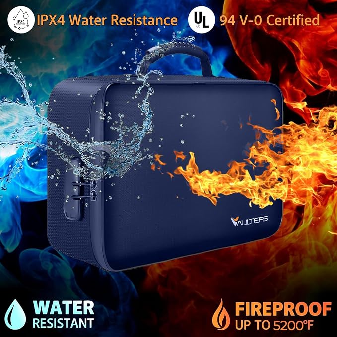 Fireproof Document Bag with Lock - 5200°F Heat Resistant & Waterproof Document Bag with 3 Layers, Portable Fire Proof File Box for Documents, Laptop, Passports & Certificates - Home & Travel (Blue)