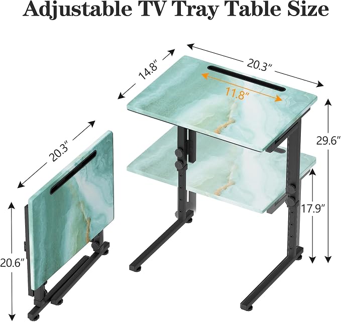 Adjustable Folding TV Tray, C-Shaped Foldable Table, No assembly(Sea Blue) | Heavy-duty steel frame, Height adjustable, Folds flat for storage, For Couch, Small Space, Living room