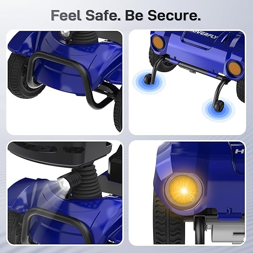Hoverfly T4 Mobility Scooter for Seniors, Max 12.4-Mile Range & 3.7 mph, 3-Position Seat & Anti-slip Rear Wheel, Removed Battery&Quick Fold Design, Solid 9" Tire&330 lb Capacity, Ease of Assembly Blue