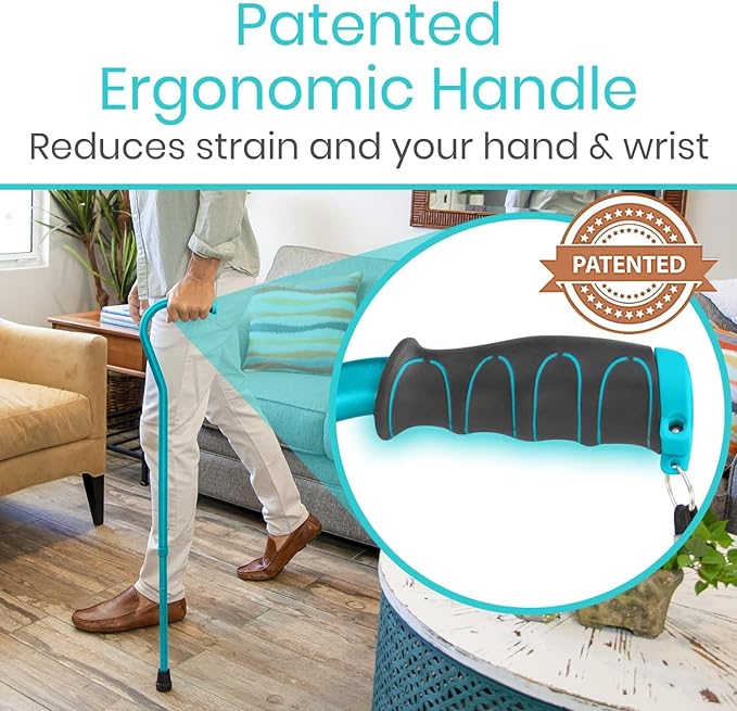 Vive Walking Cane for Women, Men, Elderly - Patented Offset Grip - Lightweight Adjustable Walking Aid with a Non-Slip Tip - Sturdy Balancing Mobility Aid for Seniors