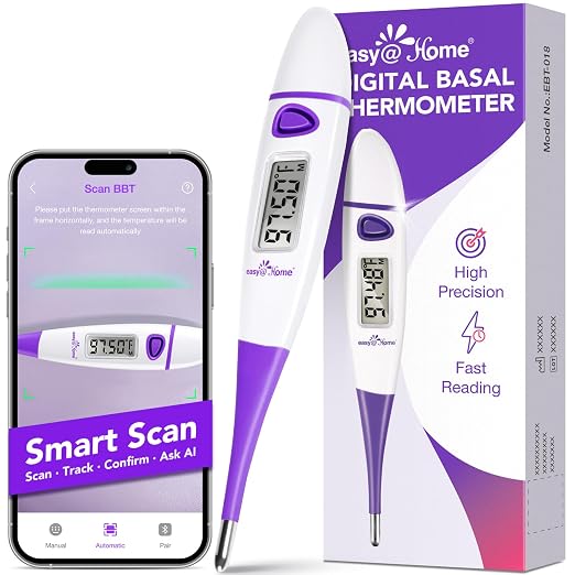 Easy@Home Basal Body Thermometer: BBT for Fertility Prediction with Memory Recall- Accurate Digital Basal Thermometer for Temperature Monitoring with Premom App - EBT-018 | Precise 1/100th Degree Tracking. Flexible Waterproof Tip & Memory Recall. Auto ...