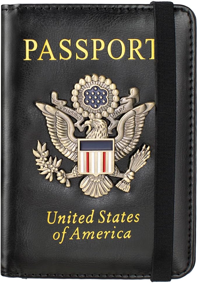 Passport Holder and Card Slot Combo RFID Blocking Leather Travel Passport Wallet for Men and Women US Passport Cover, Black