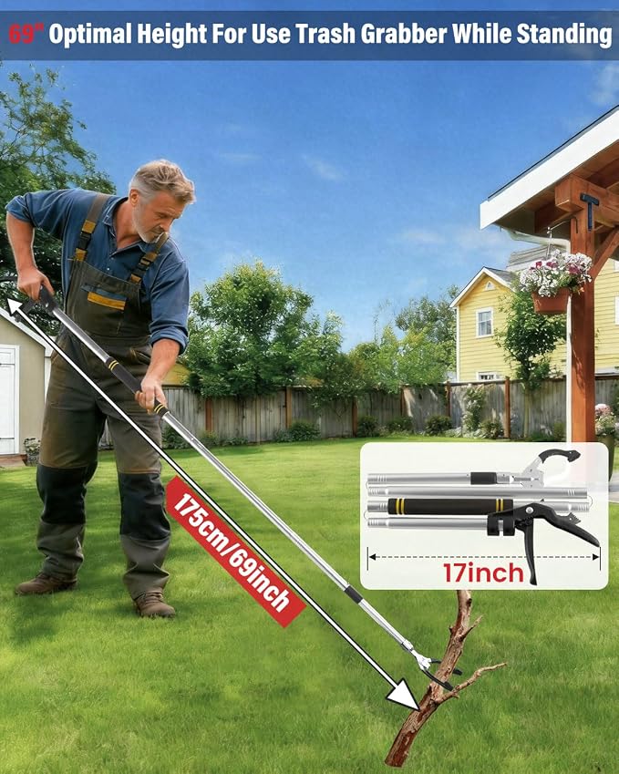 Grabber Reacher Tool Extra Long, 69" Trash Picker Upper Grabber Heavy Duty Stainless Steel Thickened Non-Slip 6 inch Wide Jaws Claw Reaching Tool