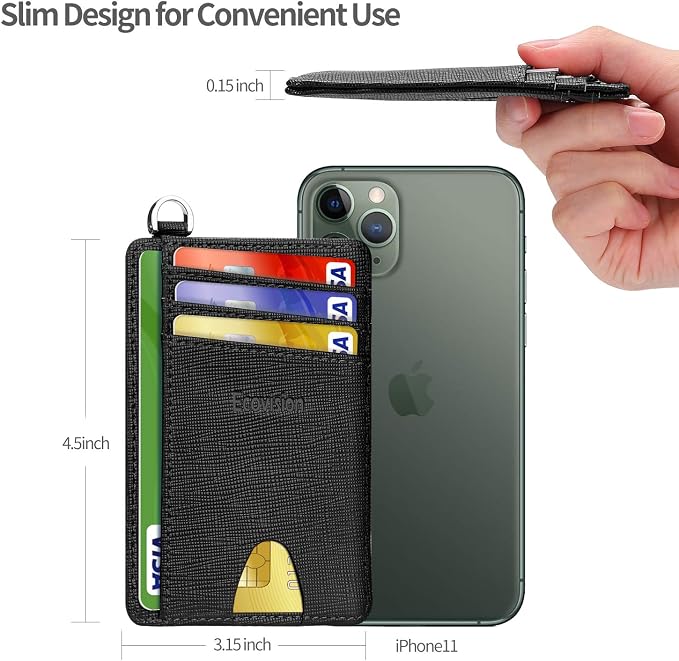 Slim Minimalist Front Pocket Wallet, RFID Blocking Credit Card Holder Wallet with Detachable D-Shackle for Men Women
