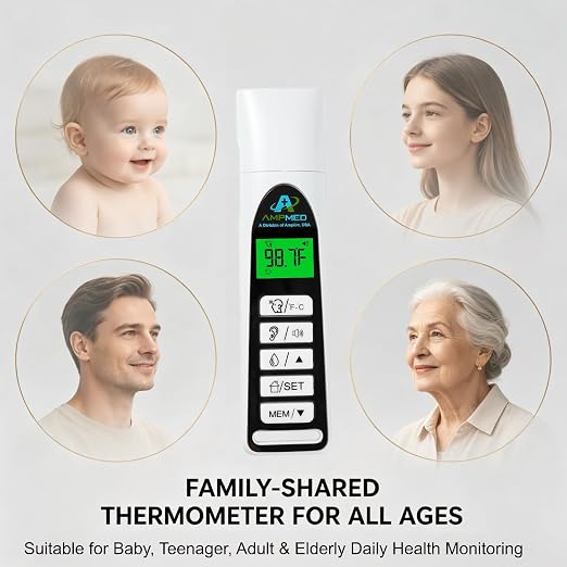 Baby Forehead & Ear Thermometer, Base Stand, 3-in-1, White | Touchless, For Baby, Infants, Toddlers, Kids & Adults, Base Stand & Clock