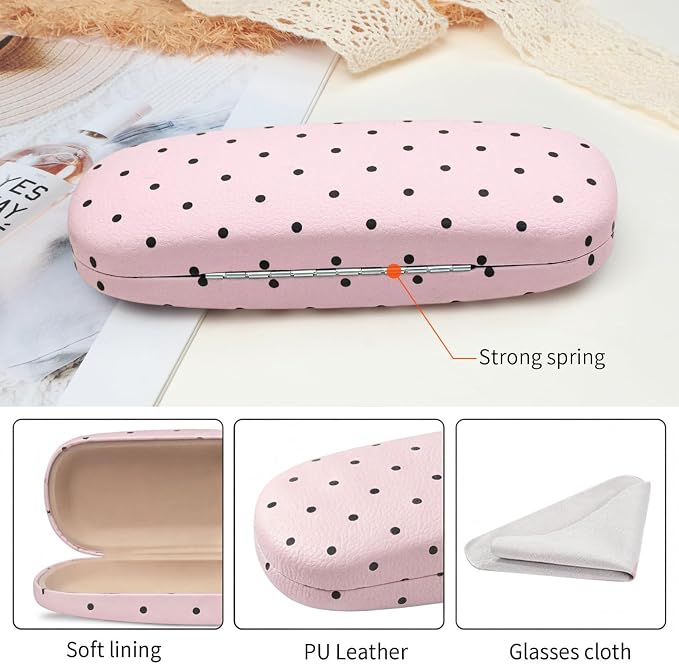 Glasses Case Hard Shell, Cute Sunglasses Case for Women Leather Protective Case for Eyeglass with Cleaning Cloth