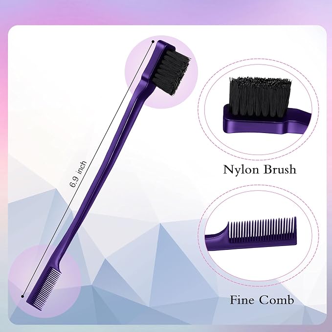 Geiserailie 3 Pcs Slick Back Hair Brush Set Bristle Brush Edge Control Teasing Comb for Women Black Hair(Purple)
