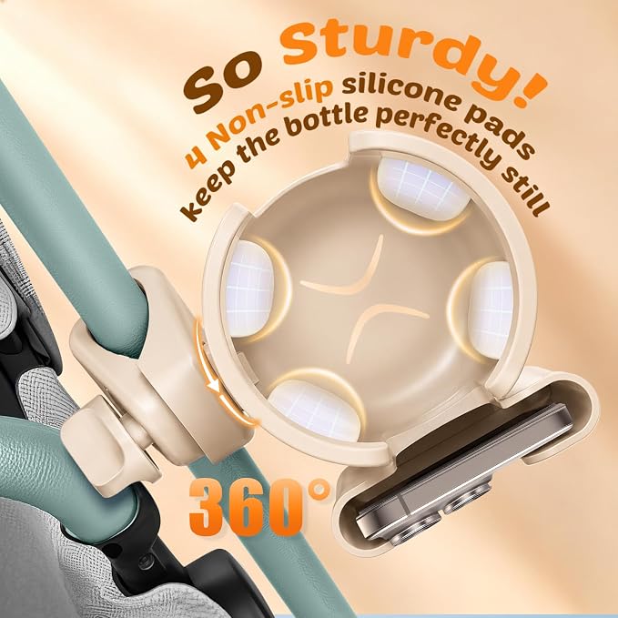 Cup Holder for Walker: Stroller Cup Holder Attachment with Phone Holder | Wheelchair & Stroller Accessories for Rollator, Bike, Scooter, Golf Cart, Baby Essentials, Christmas New Mom Seniors Gifts