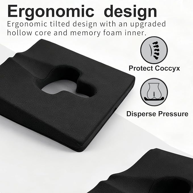 Gel Wheelchair Seat Cushion,Bed Sore Cushions for Butt,hemorrhoid pillow for Chair,Pressure Sore cushion,Memory Foam Butt Pillow,Sciatica,Coccyx,Pressure Ulcer Pain Relief,Washable Cover(Black