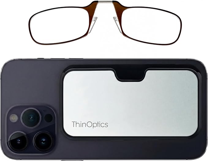 Always With You by ThinOptics Classic Reading Glasses + Case that Sticks to Your Phone - Ultra-Thin Armless Pocket Readers