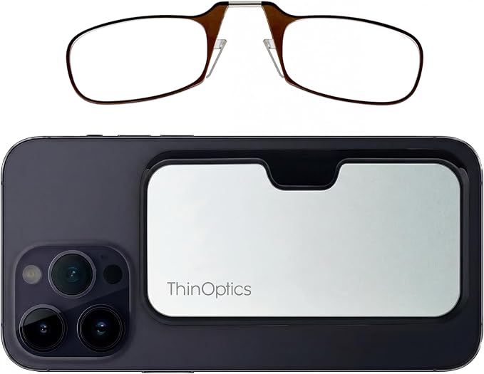 Always With You by ThinOptics Classic Reading Glasses + Case that Sticks to Your Phone - Ultra-Thin Armless Pocket Readers