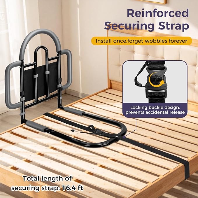 Bed Rails for Elderly Adults, 400lbs Load with Motion Sensor Light | ASTM Approved, 3-Sided Handle & Large Non-Slip Feet, Safety for Seniors, Adjustable Height Fits 14.57"-20.67" Bed Frame