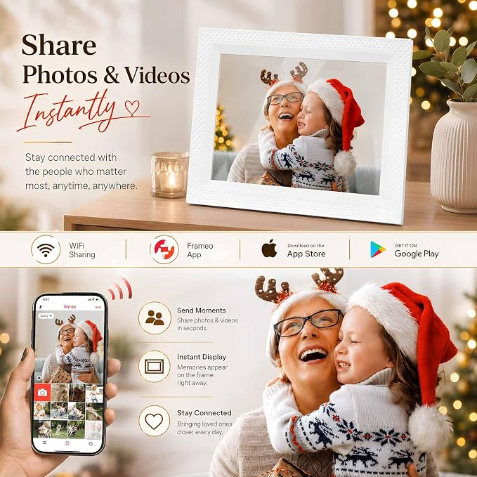 Frameo Digital Picture Frame 10.1" Digital Calendar 2-in-1|WiFi Smart Photo Frame16GB with 1280x800 HD Touchscreen|Sync Family Calendars Planner|Share Photos/Videos from Phone|Gifts for Mom Parents