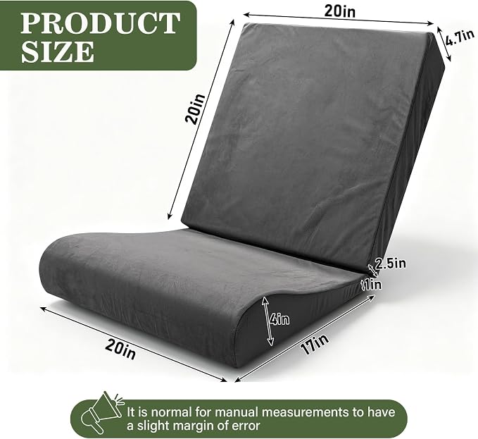 Wedge Recliner Cushion with Wave Shape Footrest for Long Sitting Elderly 35D High-Density Foam Ergonomic Recliner Pads with Non-Slip Bottom Footrest Extender Pillow with Elastic Straps