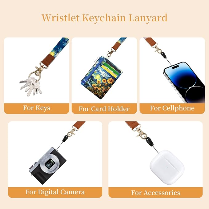 Hancynir Sunflower Slim Wallet Women Credit Card Holder Wristlet RFID Small | Cute Keychain Lanyard Wallet, Travel Zipper Coin Pocket, Ladies Gifts Women, Minimalist Card Case, 6 Card Slots, PU Leather