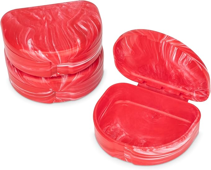 Practicon Marble Retainer Cases, Orthodontic Aligner Case, Mouth Guard Holder (3 Pack) (Red)