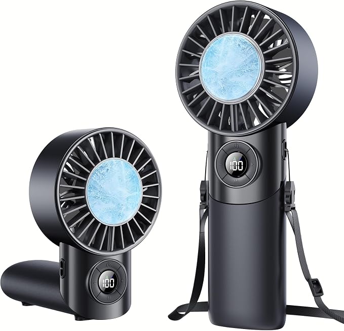 Portable Handheld Fan with Semiconductor Ice Cooling, 5 Seconds Cool Down | 4000mAh Handheld Fan/Table Fan/Neck fan 3 In 1, Rechargeable 10500 RPM Turbo cooling fan for Outdoor,Office,Camping,Travel