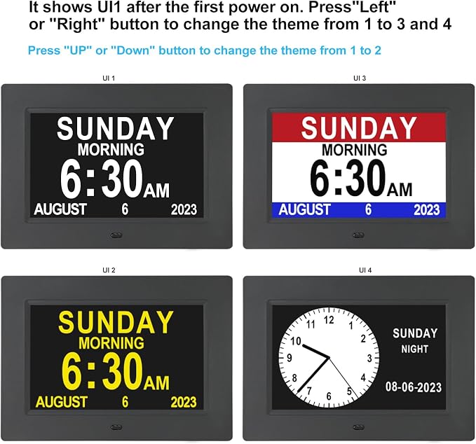 TSITSC 7 Inch Digital Day of The Week Clock Extra Large Non-Abbreviated Dementia Day and Date Time Clocks for Seniors Elderly Impaired Vision Memory Loss 12 Alarm Reminders + Auto-Dimming(Black)