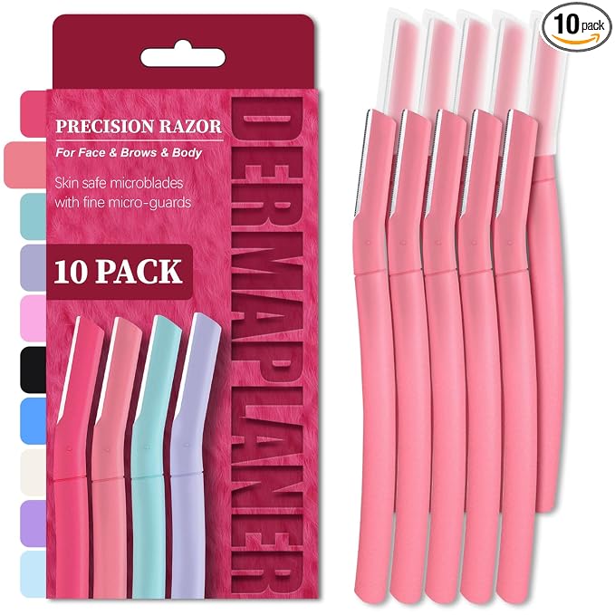 Dermaplane Razor for Women, Facial Razor, Peach Fuzz Remover, 10ct Blush | Disposable Dermaplaning Tool for Facial Hair Removal & Exfoliation, Microblade Design, Easy Replacement for Home & Travel