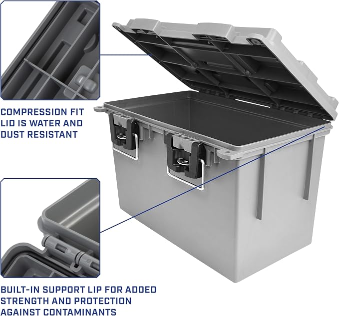 Sheffield XL Ammo Box Made in USA, Stackable Lockable Ammo Storage Box | 2 Pack Lockable Storage Box, Water and Dust Resistant Dry Box, Secures Hunting Gear, Gun Accessories, Supplies, and Bullets