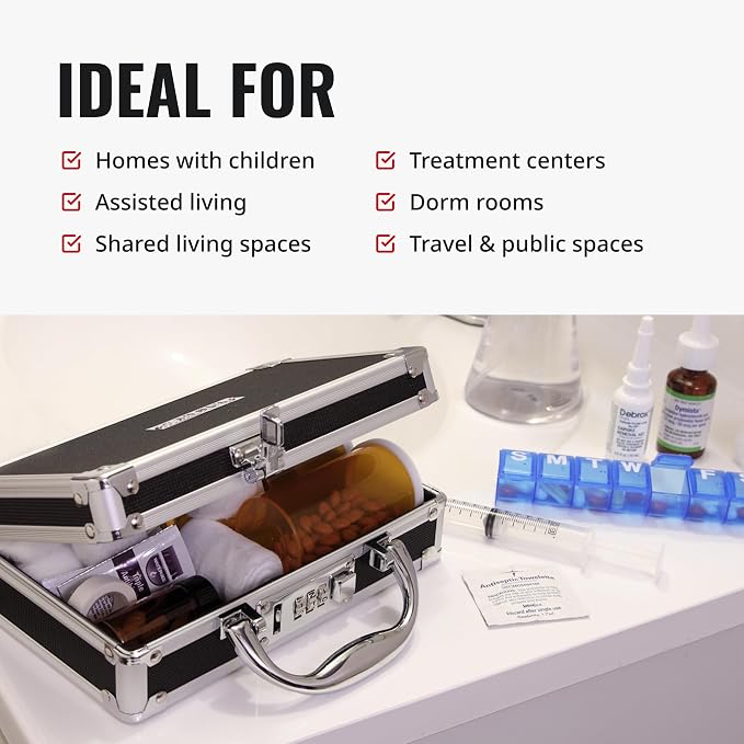 Vaultz Locking Medicine Case with Combination Lock - Portable Lock Box Briefcase for Medications, Cash & Valuables, Organized Storage Case with Handle, 1 Pack (8.38x5.75x2.75)