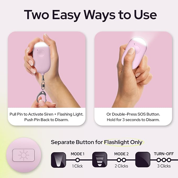 Weten Rechargeable Personal Alarm Keychain - 130dB Siren, LED Light - 3Pack Personal Safety Alert for Women to Carry - Panic Button Alarm for Security - Rape Whistle for Self Defense (Black&Pink&Blue)