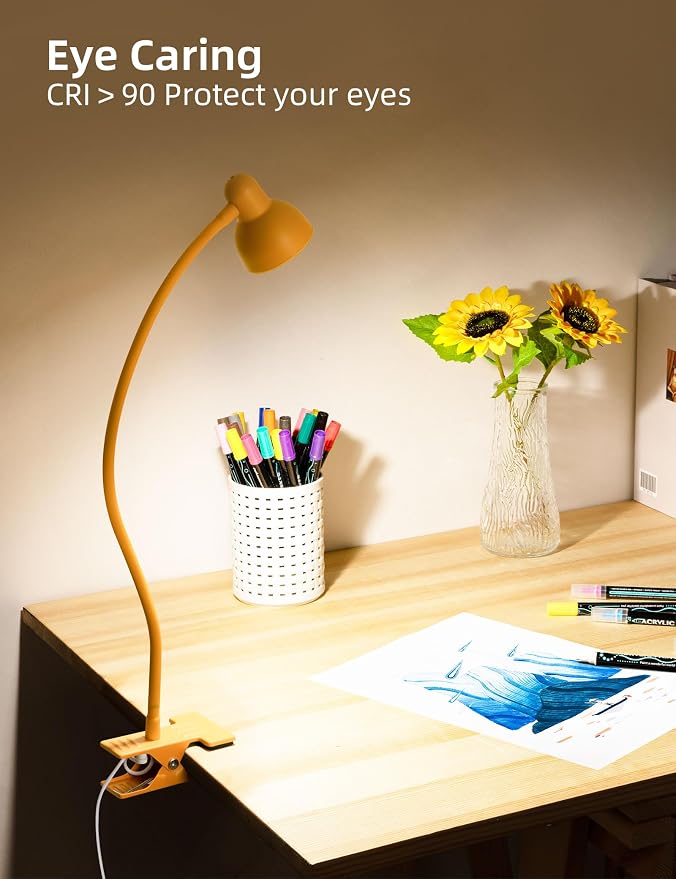 LiFMIRA Desk Lamp Clip on Lamp for Bed, LED Reading Light for Bed Yellow | 3 Colors 10 Dimmable Brightness, LED Book Light for Reading in Bed Flexible Clip on Light Clamp Lamp for Bed Headboard Desk