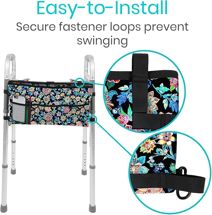 Vive Walker Bag - Accessories Wheelchair Basket Pouch (Water Resistant) - Seniors Caddy Accessory Attachment for Folding, Rolling Walkers - Carry Storage Carrier Tote - Lightweight, Universal Size