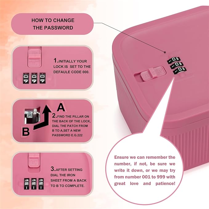Medicine Lock Box, Small Lock Box with Code, for Secure Storage of Medications, Snacks, Electronics，Cash, Office Files & Travel Essentials and more, Includes Cable Tie