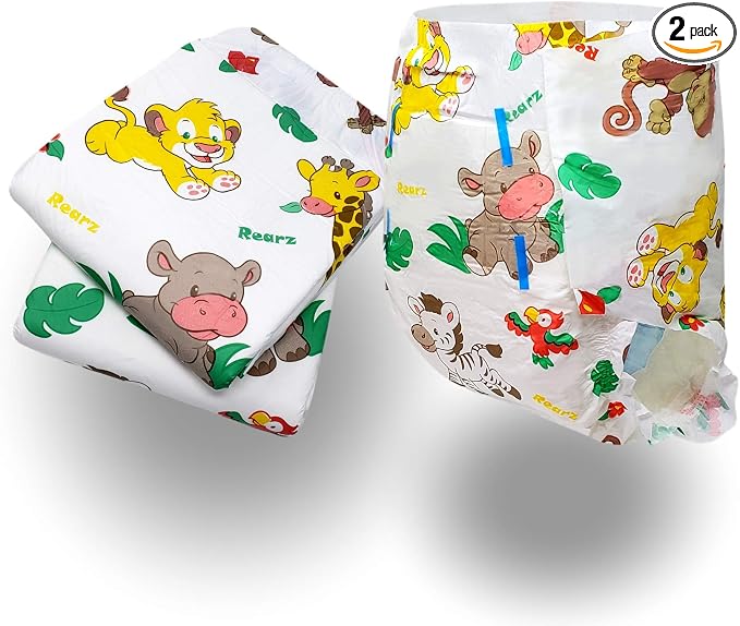 Rearz - MEGA Safari - 11,000ml Adult Printed Diaper Briefs (Sample 2 Pack) (Large, 33'' - 42'')