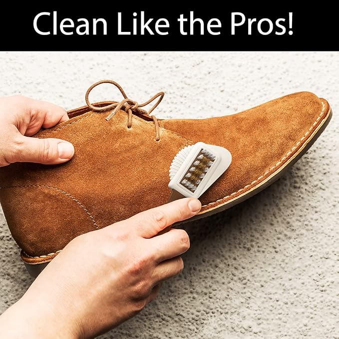 Suede Brush & Nubuck Cleaner – 4-Way Suede Cleaning Brush for Shoes | Suede Shoe Brush & Suede Cleaner — Rubber Bristles, Welts, Nylon/Brass Lift Dirt from Shoes, Boots, Bags & Purses