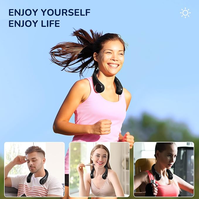 Portable Neck Fan Rechargeable, Personal Neck Cooling Fan, Hands Free Bladeless Fan, Ultra Quiet, 3 Speeds Adjustable Strong Wind, 4000 mAh Battery Operated, Gifts for Men Women Mom Dad, Small