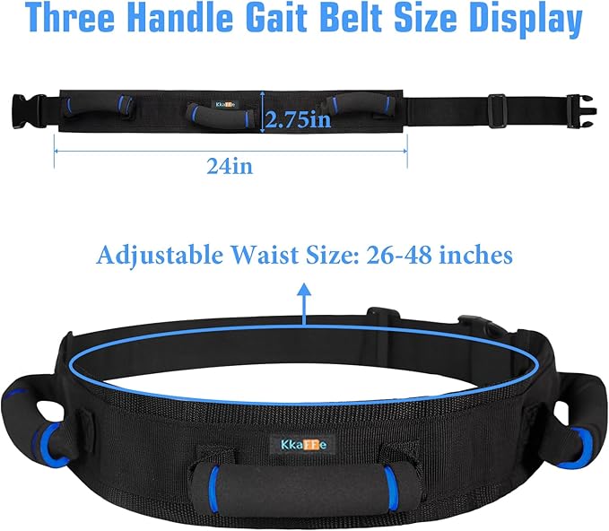 Gait Belt with Handles, Transfer Belt for Elderly, Patient Gait Belts, Transfer Belt Assist, Gait Belts for Seniors, Upgraded Using Rubber Handles (Black)