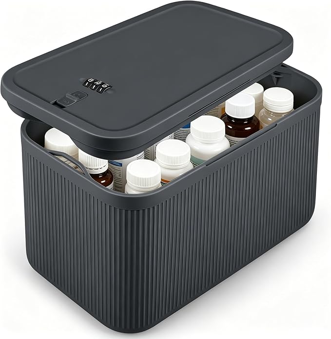 Upgraded Taller Size Medicine Lock Box,Lockable Storage Box with Combination Code for Medication Safe,Lock Box for Pills/Snack/Ipad Mini,Locked Container for Home/Office 9.4X5.5X5.7inch Medium