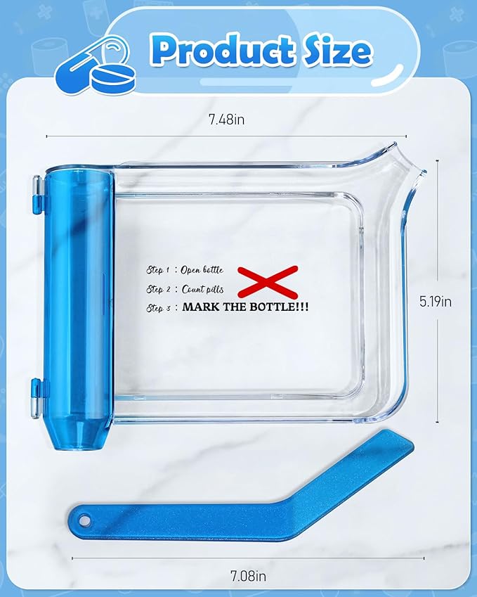 Plifal Pill Counter Tray with Spatula - Pill Counting Tray X Mark Print Pharmacy Counting Tray Medicine Sorting Tray with Funny Reminder Labels, Equipped with L-Shaped Spatula