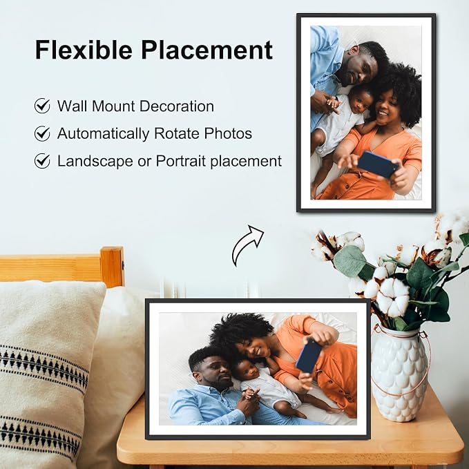 Frameo 15.6 Inch Large Digital Picture Frame WiFi phtoto Easy Setup to use | FHD digital photo frame Touch Screen Auto-Rotate Free Share Photos and Videos Gift for mon Father Women